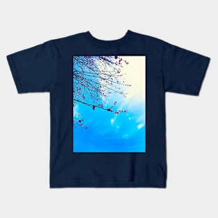 Red Maple Blooms against a Digitally Enhanced Blue Sky Kids T-Shirt